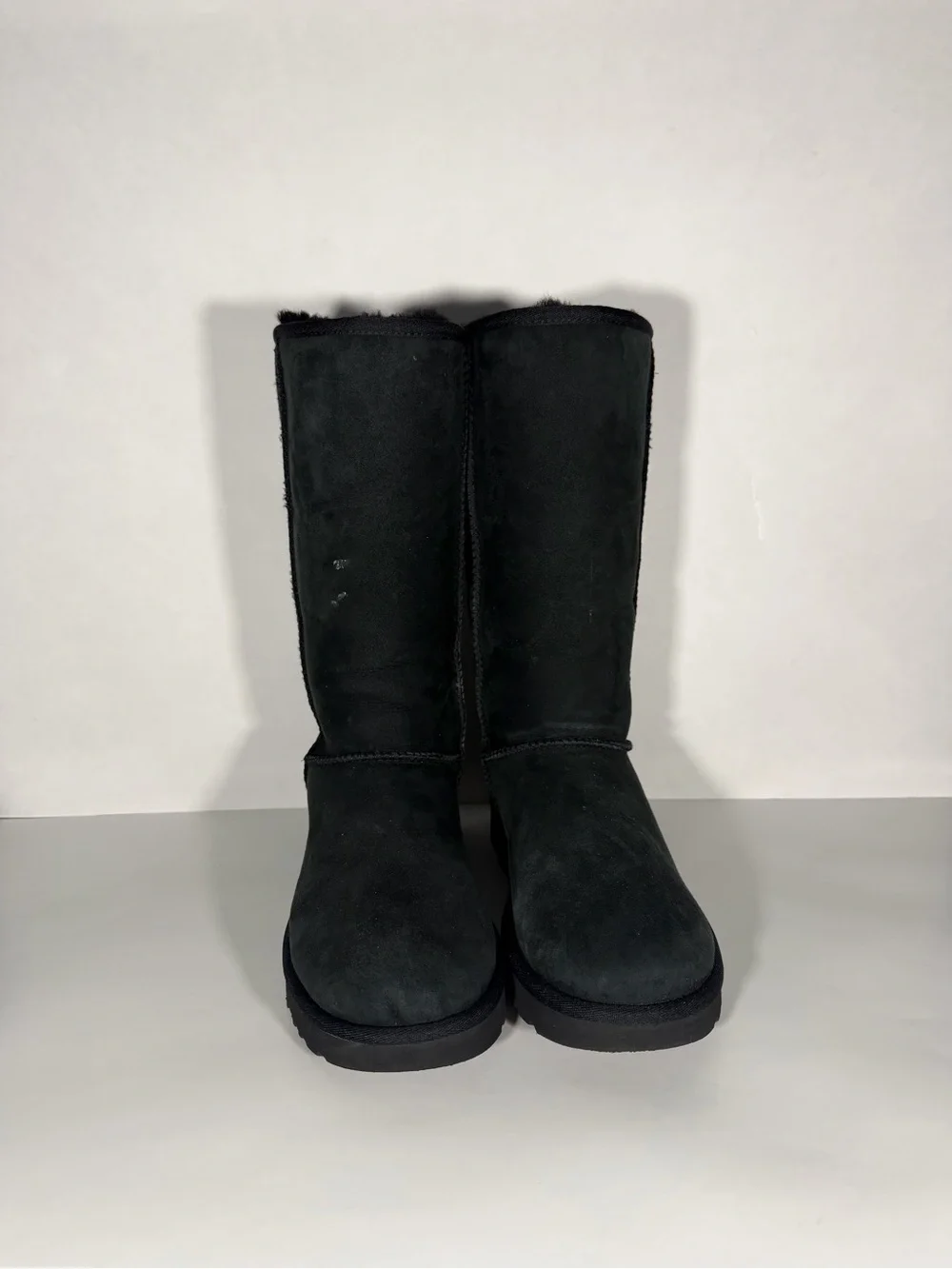 UGG Classic Tall Black Suede Sheepskin Boots Womens Size 7.5 Genuine Winter